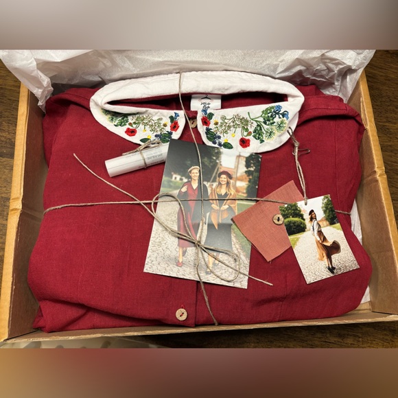 Son de Flor Classic Marsala Red Dress with Garden Embroidered Collar Size Small - Picture 9 of 11